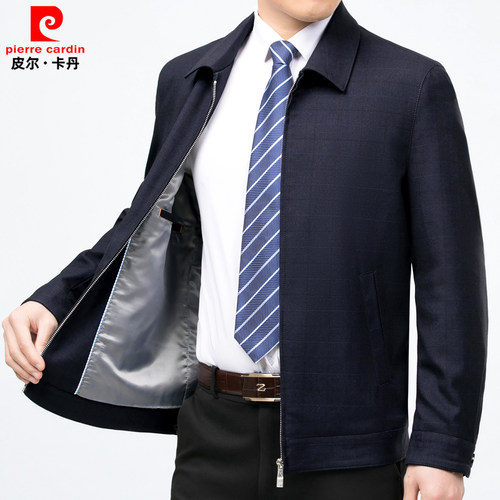 皮尔卡丹中年男商务翻领夹克外套