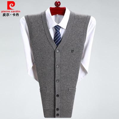 皮尔卡丹羊绒男士背心冬季开衫男