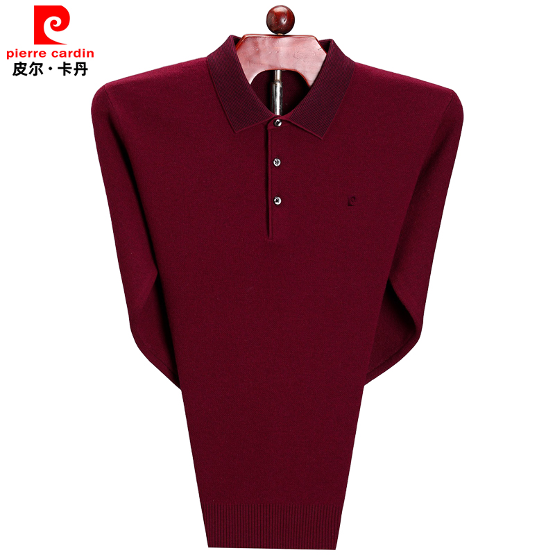 皮尔卡丹翻领羊绒衫中年父亲毛衣