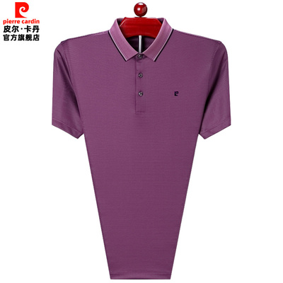 皮尔卡丹桑蚕丝短袖t恤翻领中年