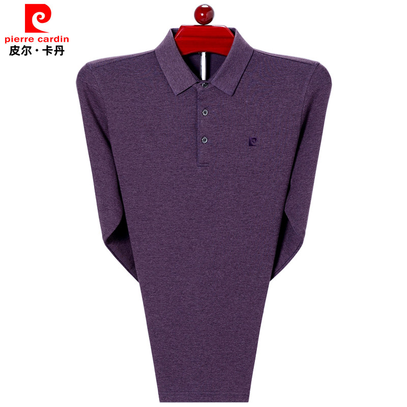 皮尔卡丹中老年长袖t恤男春秋季薄羊绒打底衫大码翻领父亲polo衫