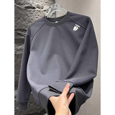 无帽刺绣卫衣男士圆领长袖T恤春秋季潮牌内搭打底衫男款春装上衣