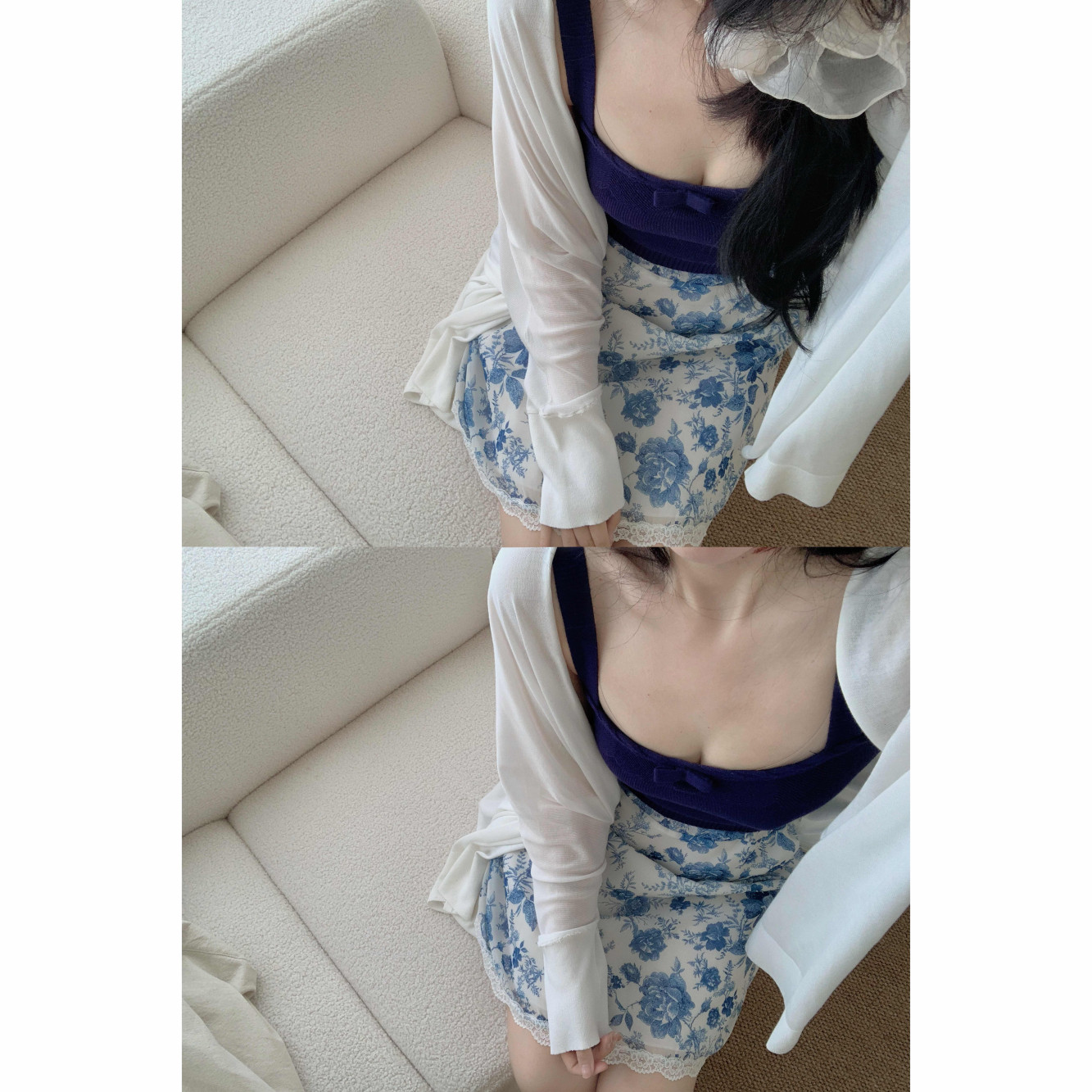 印花中裙松紧弹力腰A字裙