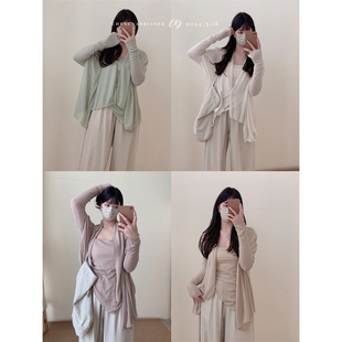 城南边儿3.18四色云纱开衫+背心敲美的~不规则木耳边轻柔开衫吊带