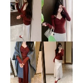 艾尔绒扭结打底 城南边儿1.4新年红好运套装 上衣 系带气质领