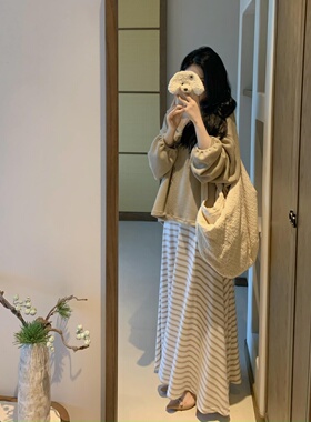 城南边儿9.13经典再造\糯米条纹系列~复古高腰条纹裙+松弛条纹裤