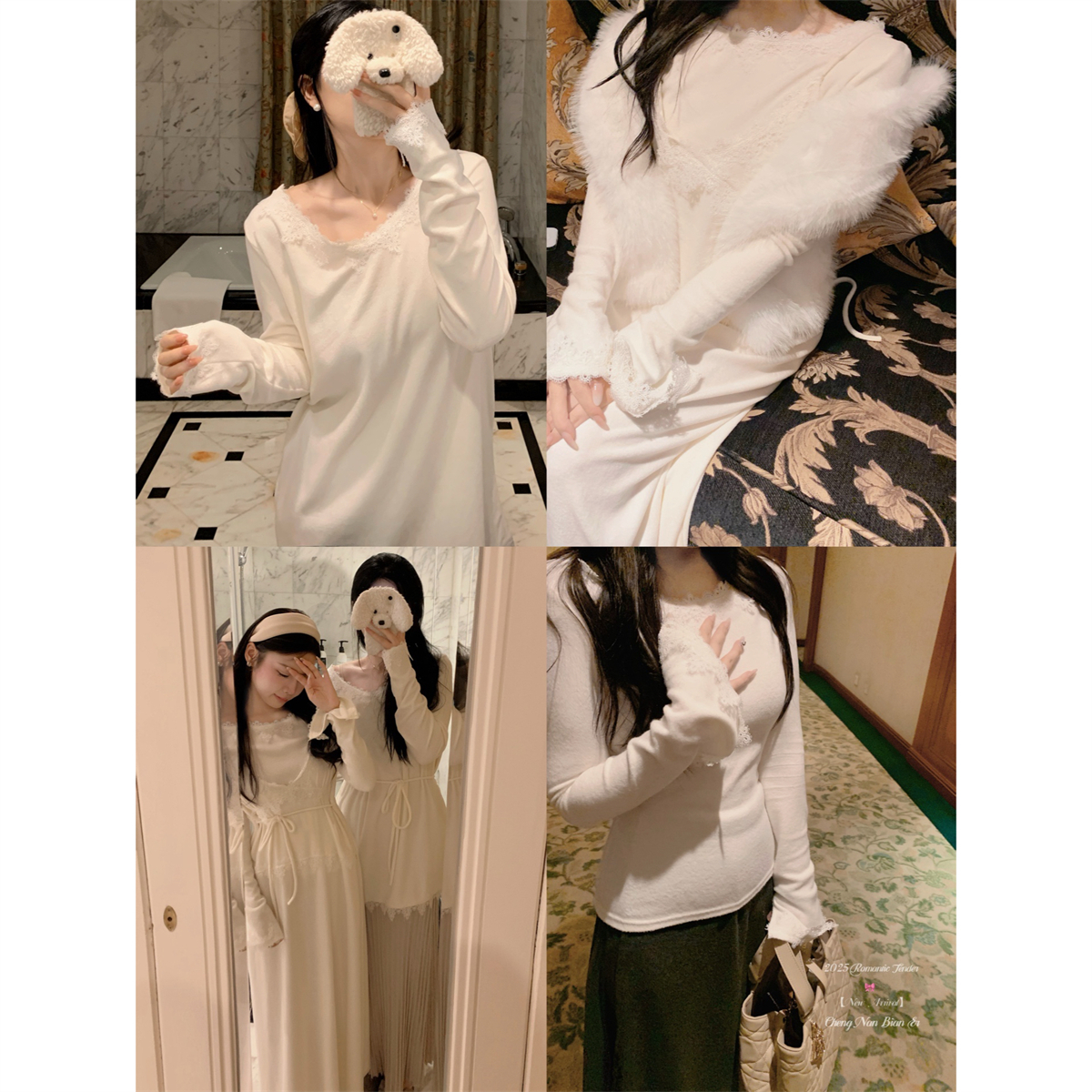 城南边儿打底衫蕾丝刷毛