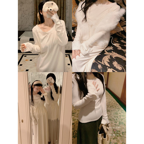 城南边儿打底衫蕾丝刷毛