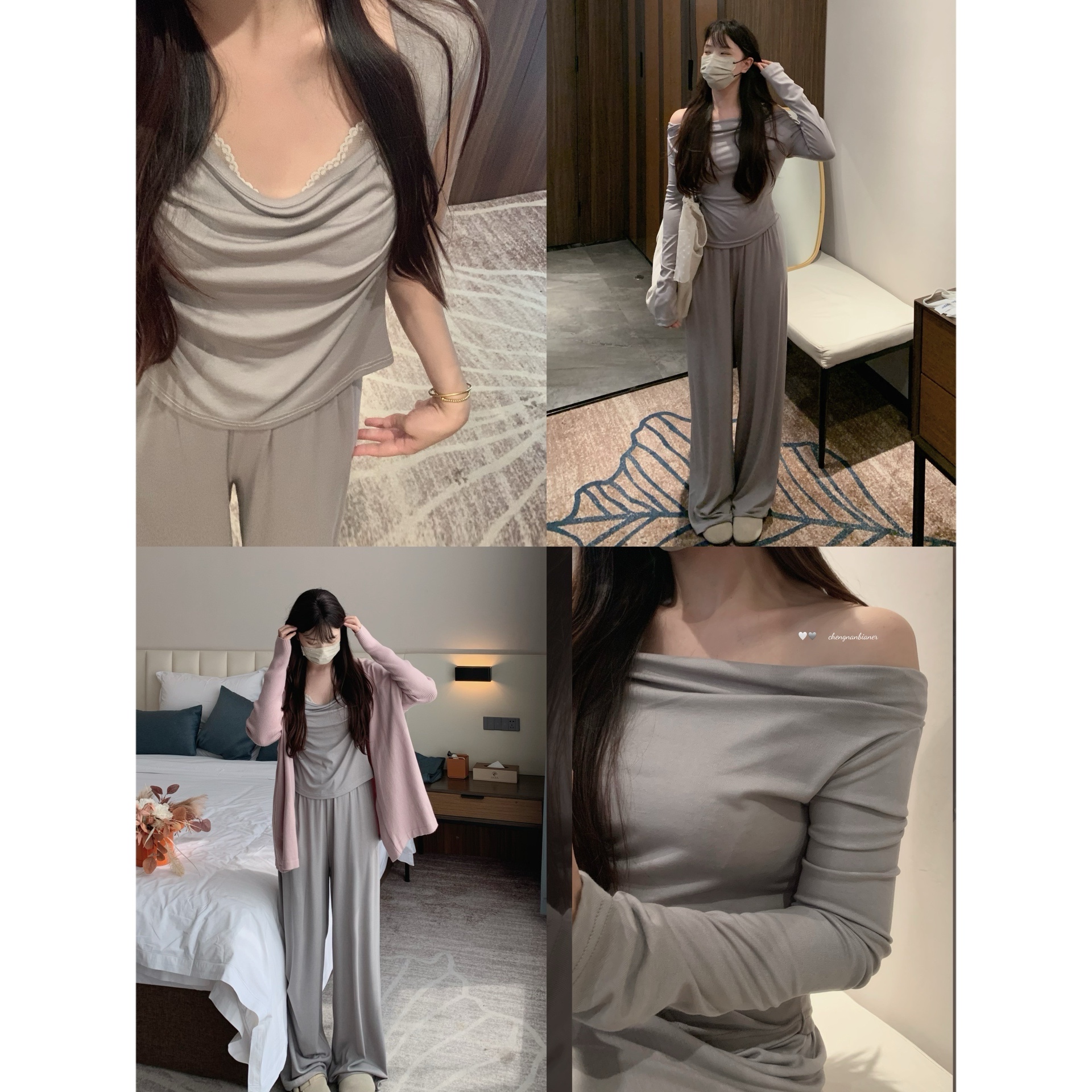 城南边儿荡领褶皱背心套组长袖