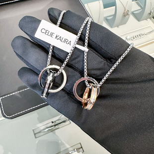 双环项链永恒 爱拼色轻奢圆环男女百搭锁骨链 KALIRA情侣款 CELIE