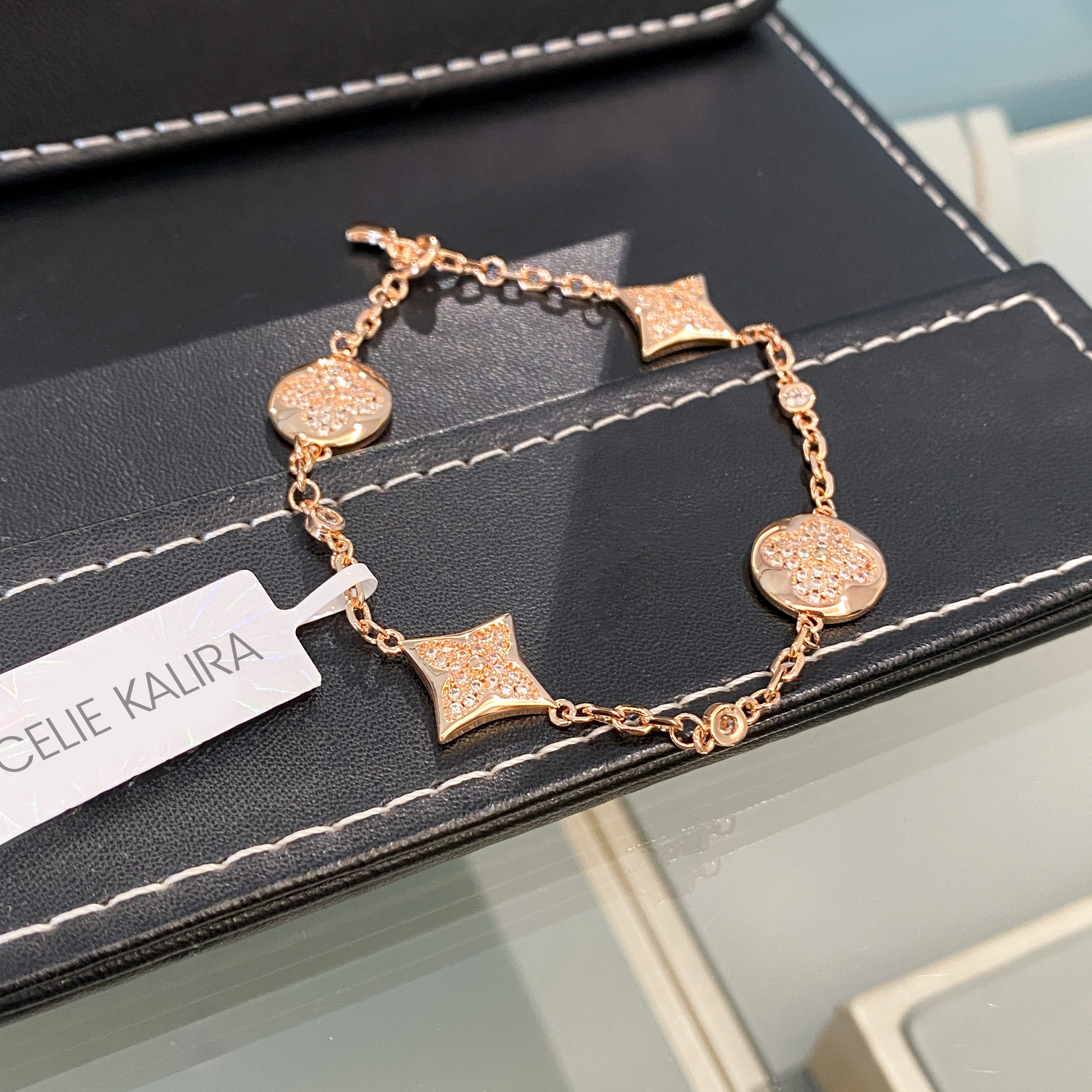 镶钻花片贝母老花女生手链