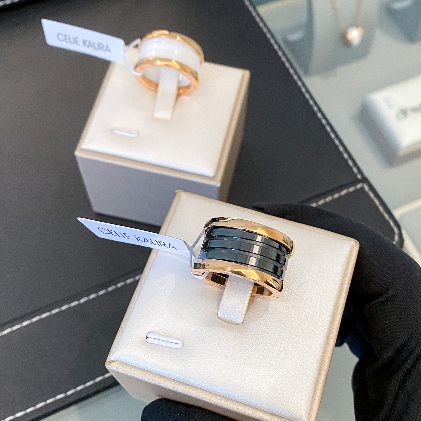 CELIE KALIRA个性宽版黑陶瓷男女生指环小众轻奢百搭情侣戒指