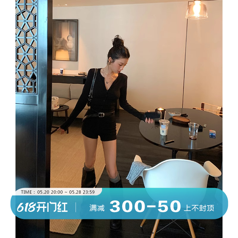 DULA好好家 黑色辣妹连体短裤女2024年秋季新款高级感显瘦连衣裤 女装/女士精品 连体衣/裤 原图主图