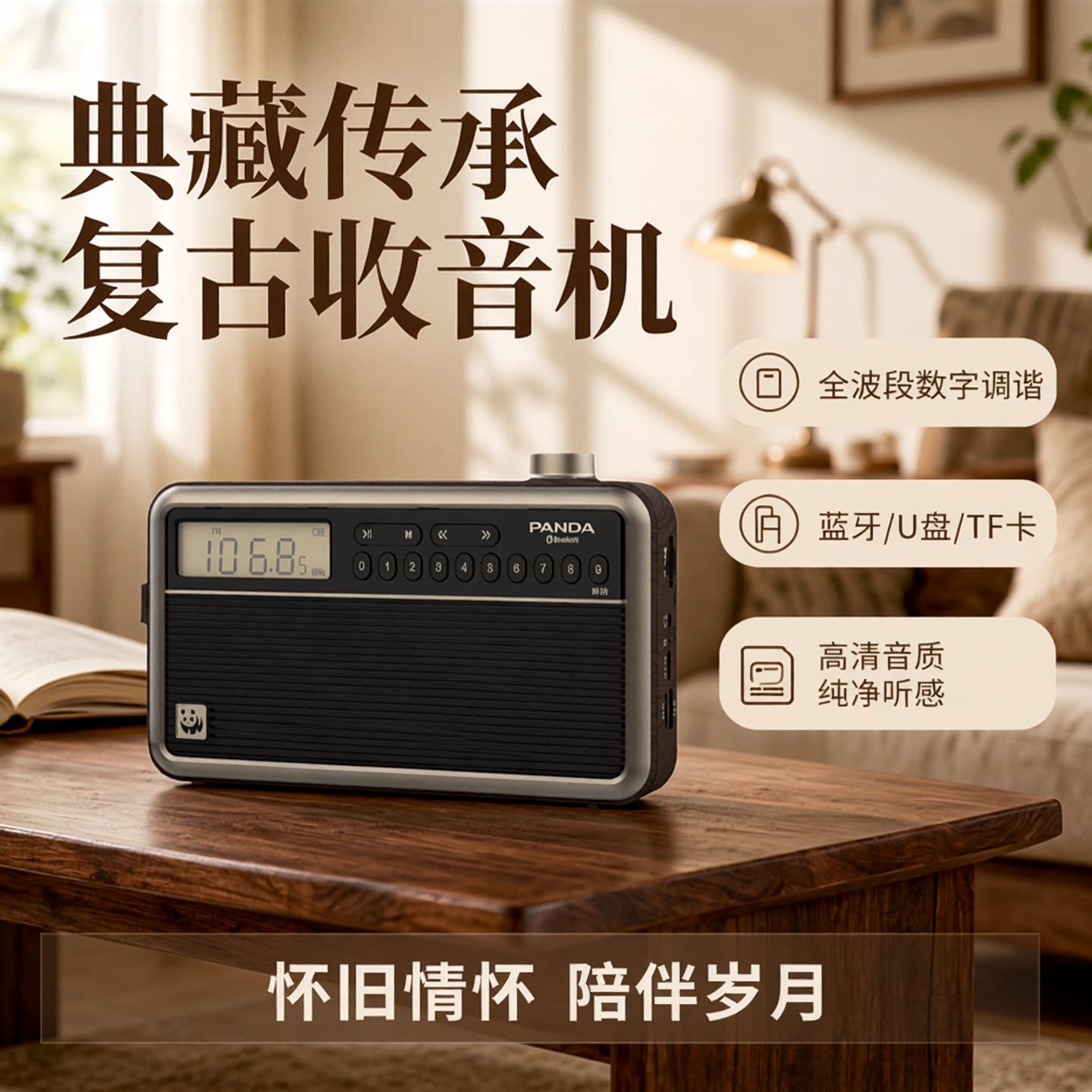 熊猫T-45全波段新款收音机蓝牙数字调谐老人专用复古怀旧半导体
