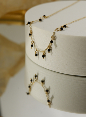 UNELGE尖晶石包金女黑色系项链