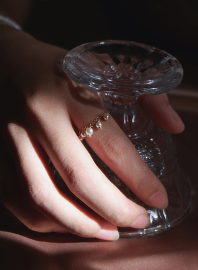 珍珠链条复古灵动风包金戒指新品