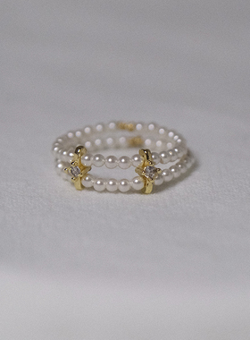 UNELGE女珍珠原创小众双层戒指