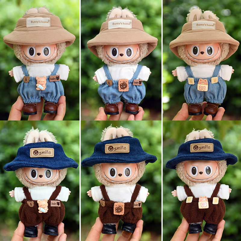 labubu娃衣一二三代用17cm挂件拉布布衣服背带裤白Labubu娃衣着替