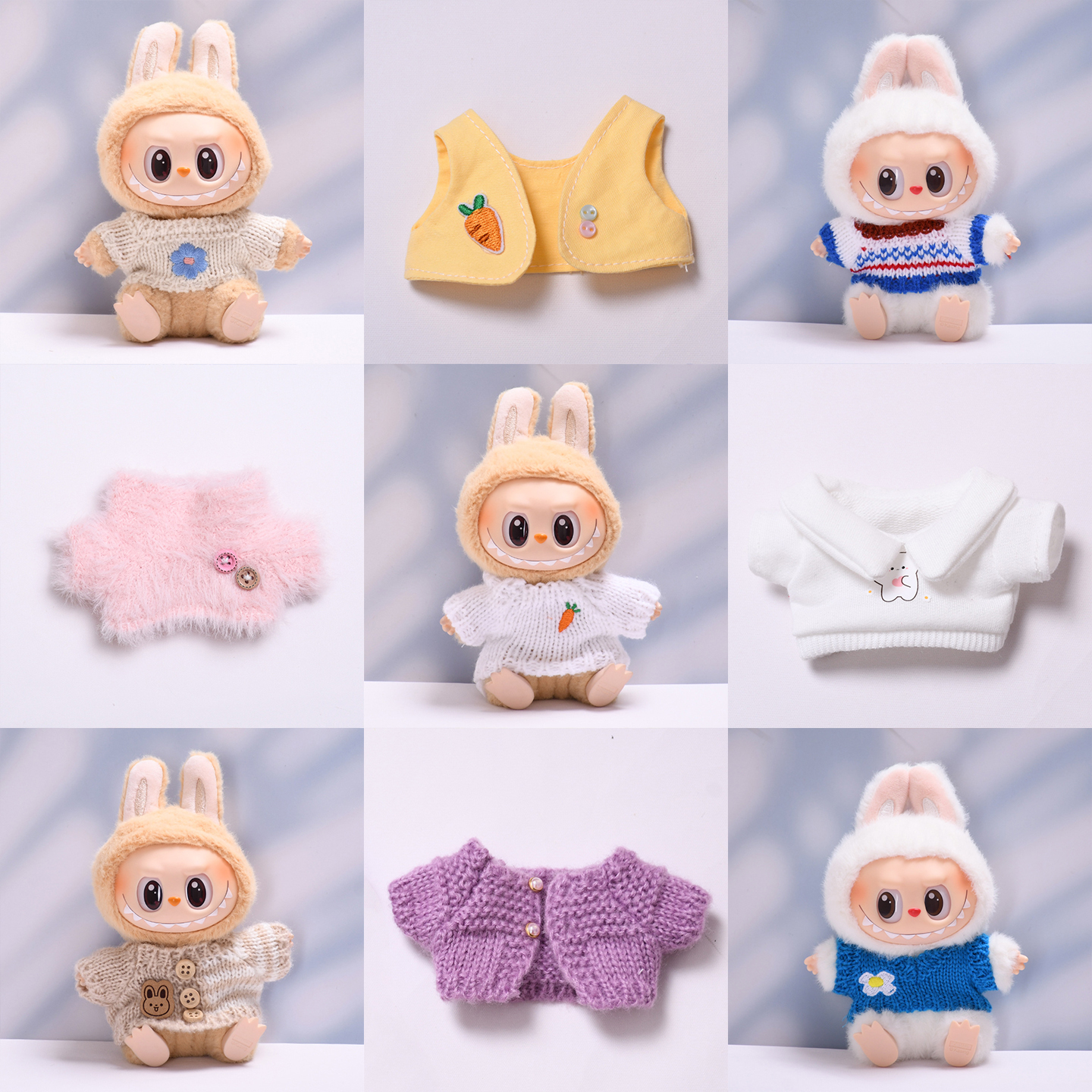 【上衣专卖】labubu娃衣一二三代通用17cm拉布布衣服T恤搪胶公仔