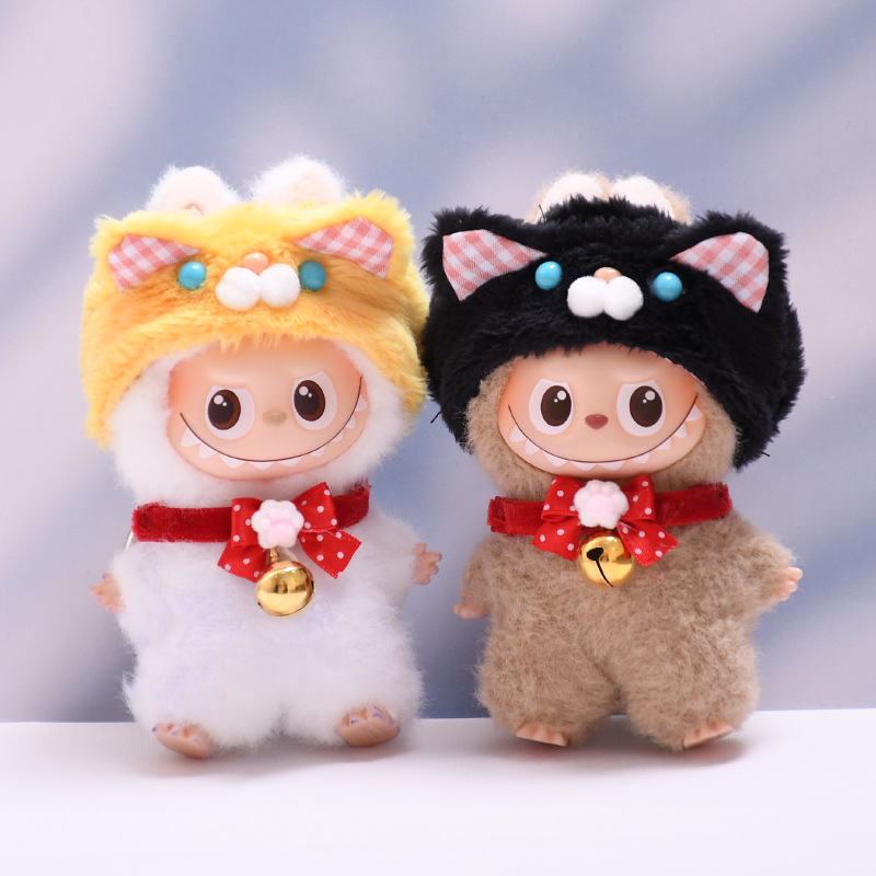 领结小猫帽子娃衣心底密码四代搪胶挂件LABUBU迷你拉布布衣服着替