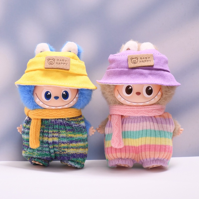 心底密码四代搪胶挂件LABUBU4迷你拉布布娃衣服条纹围巾套装着替