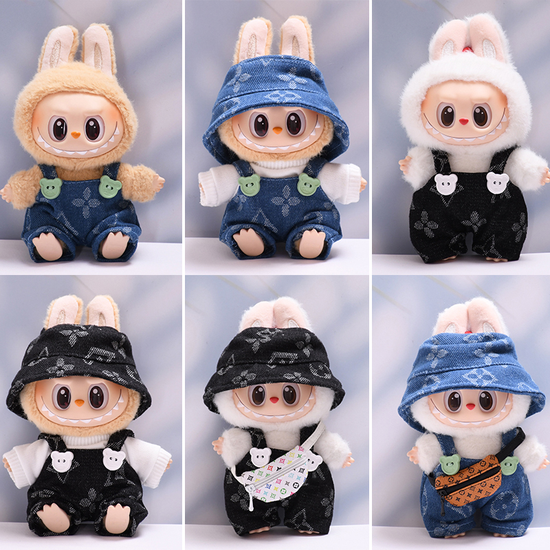 一二三代通用labubu衣服公仔服装背带裤帽子拉布布Labubu娃衣着替