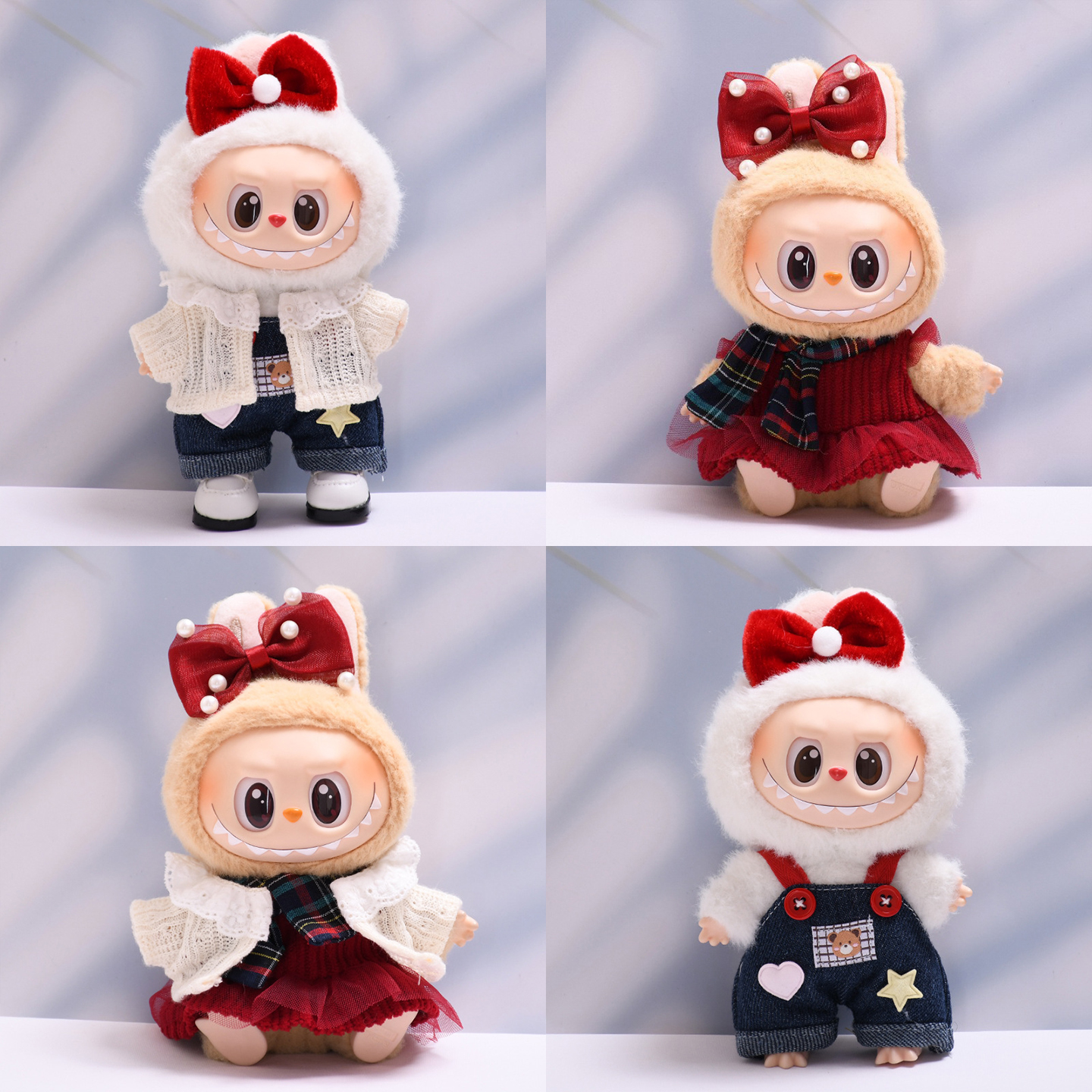 一二三代挂件labubu衣服17cm毛线开衫红裙子套装拉布布娃衣着替