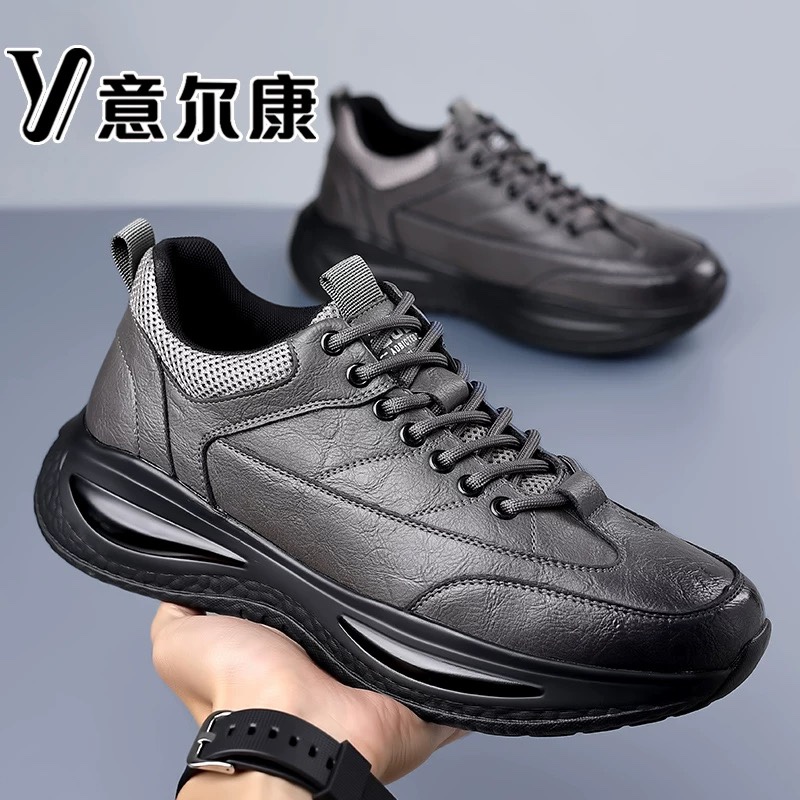 意尔康男鞋2025新款春秋真皮透气休闲增高皮鞋男软底百搭运动鞋男