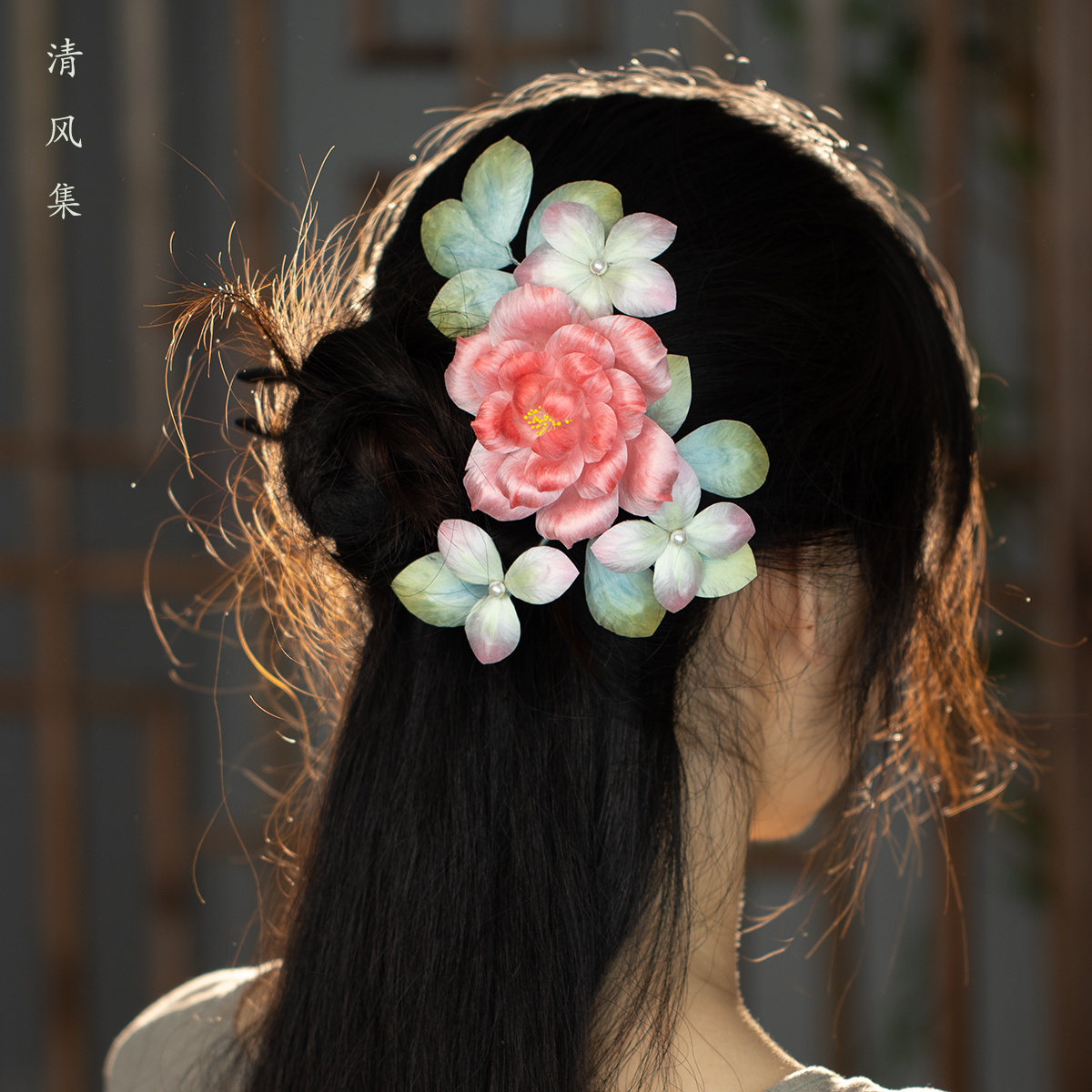 非遗绒花双钗檀木发簪