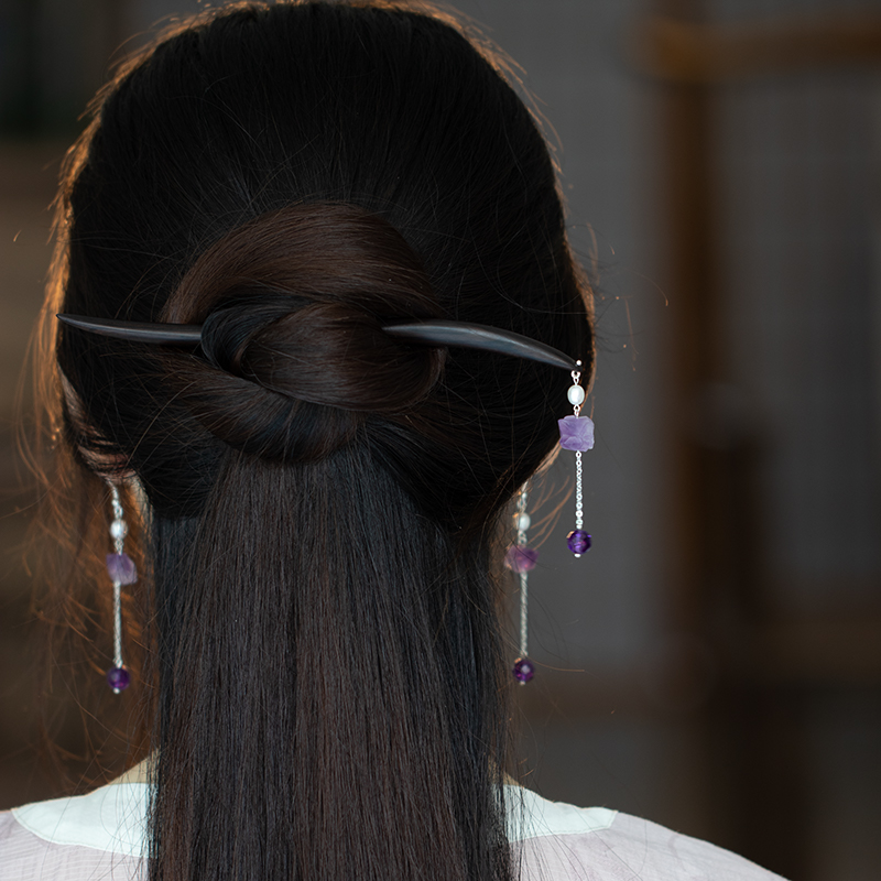 新中式簪子古风紫水晶发簪