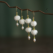 原创设计铃兰珍珠古风耳环汉服旗袍古典气质耳饰耳坠无耳洞耳夹