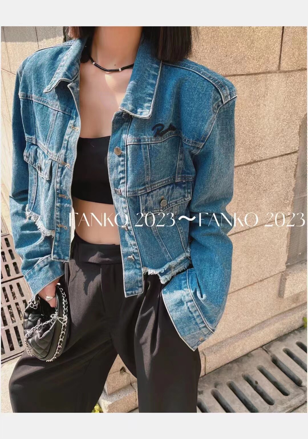 2023年梵蔻春款欧货美式复古前口袋短款牛仔外套小众高级感夹克女