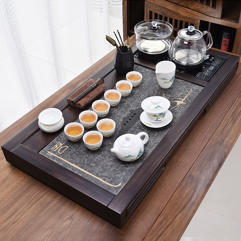 黑檀实木乌金石茶盘整套全自动茶具套装家用简约高档一体办公茶台