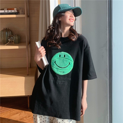 實拍2021夏刺繡笑臉籃球短袖T恤女寬鬆