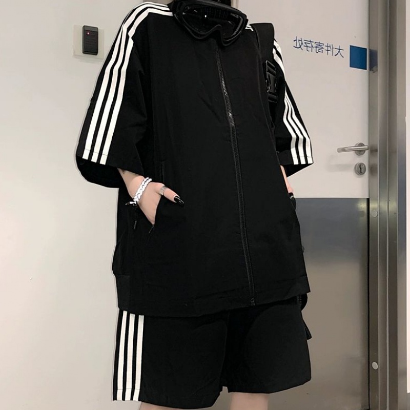 官圖純滌2021夏原宿風潮流經典男女情侶休閒運動套裝