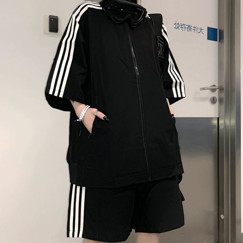 Guantu pure polyester 2021 summer Harajuku fashion classic men's and women's leisure sports suit