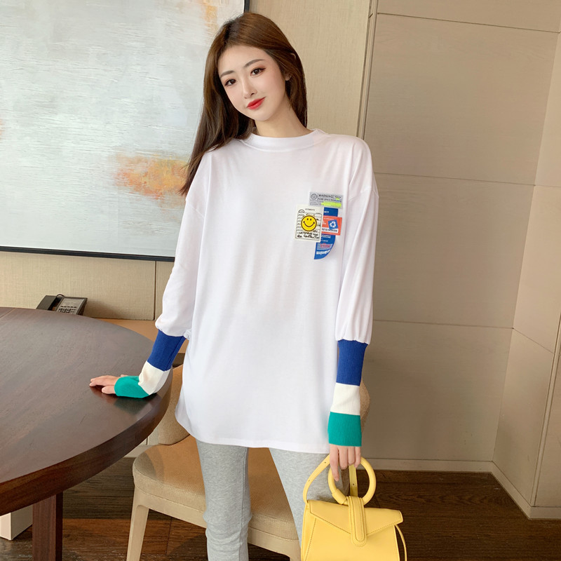 Real shot 2021 Chunqiu Derong base shirt with long sleeve medium length loose top T-shirt