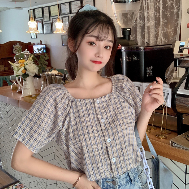 Real price: 2021 summer French square neck care machine Chiffon Top