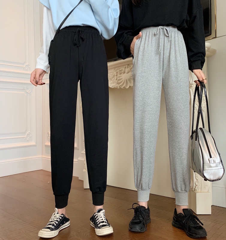 Real photo of 2021 spring and autumn sports pants legged high waist Harem Pants casual pants female