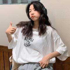 實拍夏裝新品寬鬆大碼短袖恤女印花