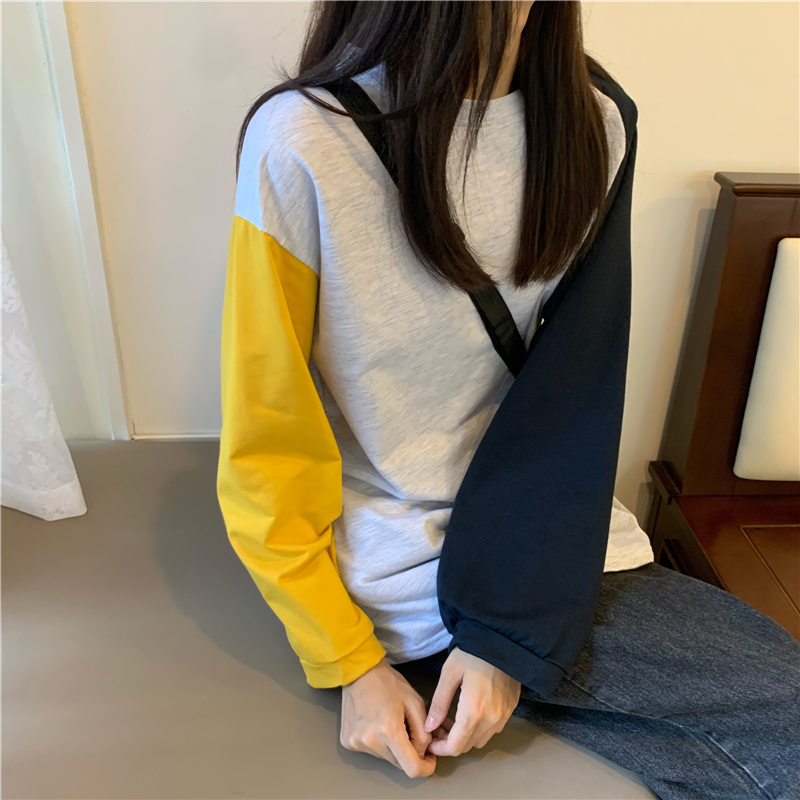 Real shot 2021 spring and autumn color contrast thin sweater women's fashion versatile raglan sleeve T-shirt