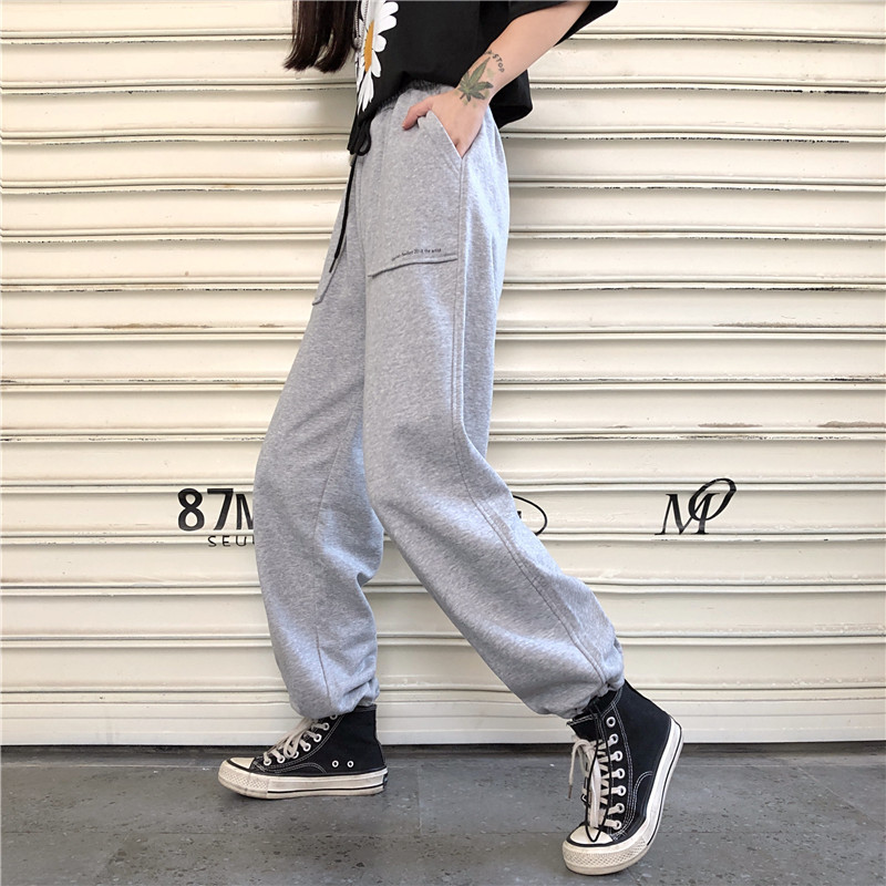 Real shot summer loose sports pants drawstring Leggings women's pants