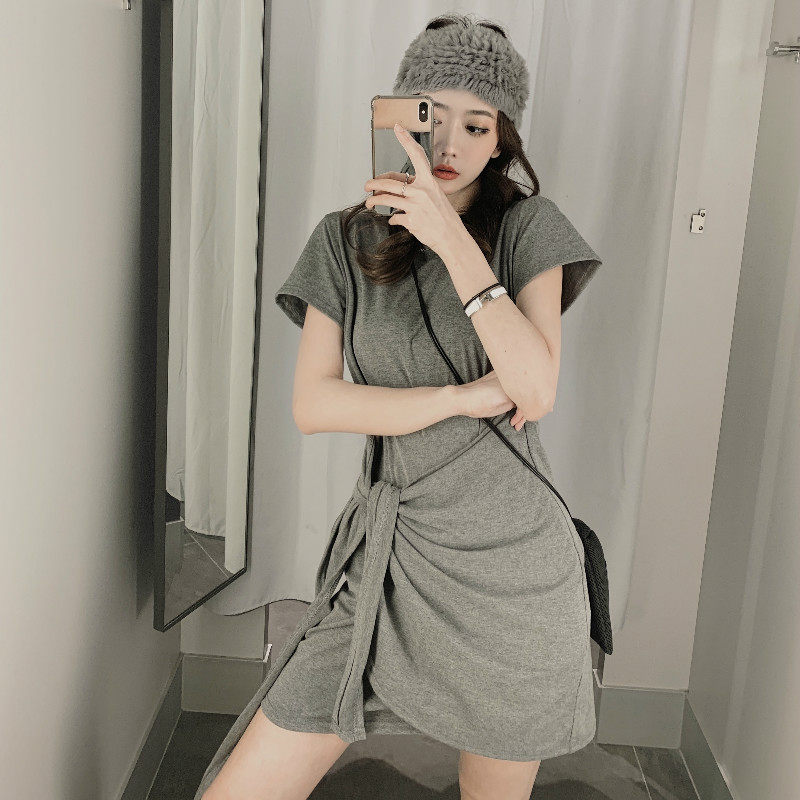 Real photo 2021 summer new skirt women's niche design sense bandage irregular dress