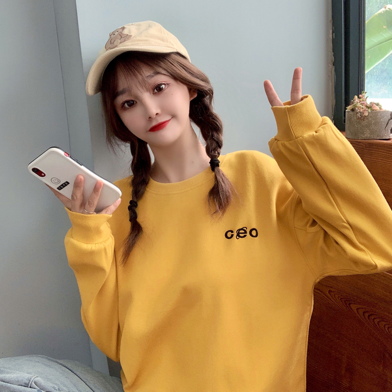 Real photo 2021 spring and summer thin round neck sweater women's loose letter embroidered top