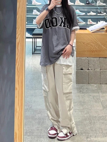 Official real price overalls women's summer hiphop design pants casual pants hip hop wide leg loose pants
