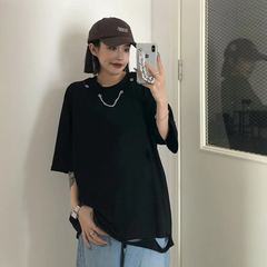 Real shot 2021 summer new product Harajuku wind hole loose short sleeve t-shirt female