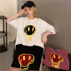 Real photo 2021 summer T-shirt women's short sleeve printing retro loose large half sleeve commuter