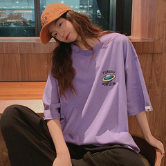 實拍夏裝寬鬆大碼短袖繡花恤女