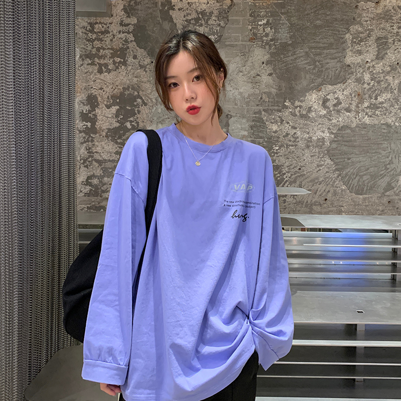 Real shot of spring and autumn new front and back printing loose Korean sweater women