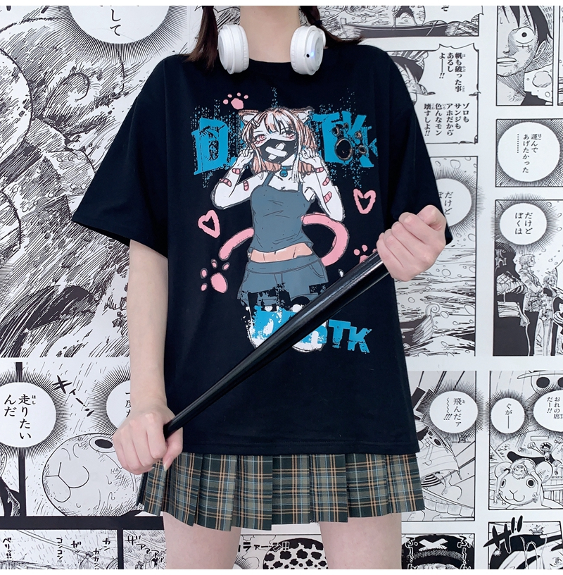 Real shot 2021 summer BF Harajuku dark Student Short Sleeve T-Shirt